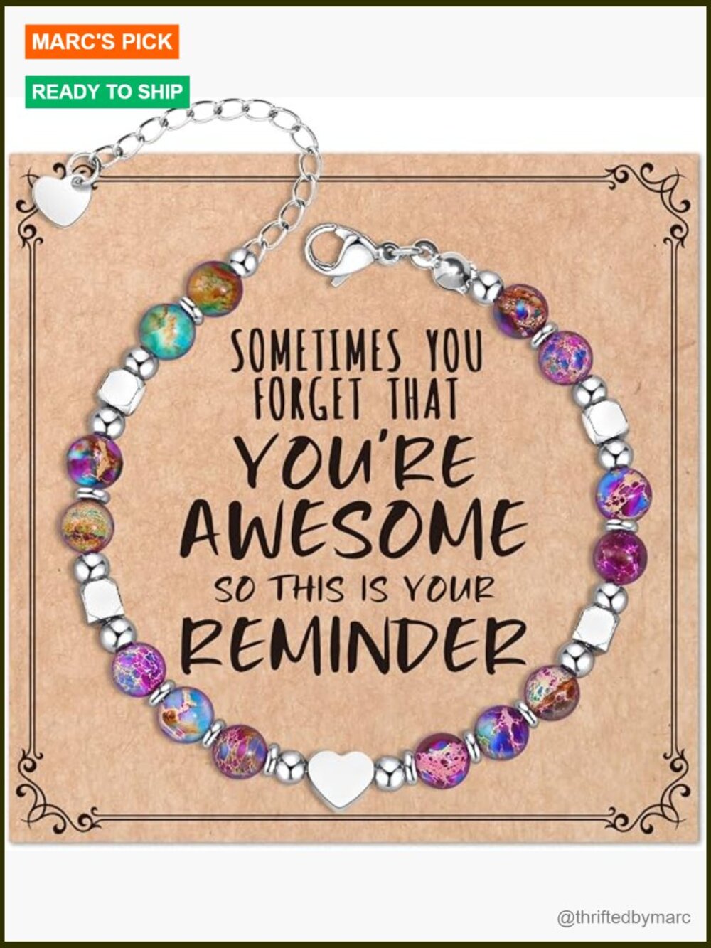 Natural Stone Beaded Bracelet Inspirational Gift Adjustable 9.4"